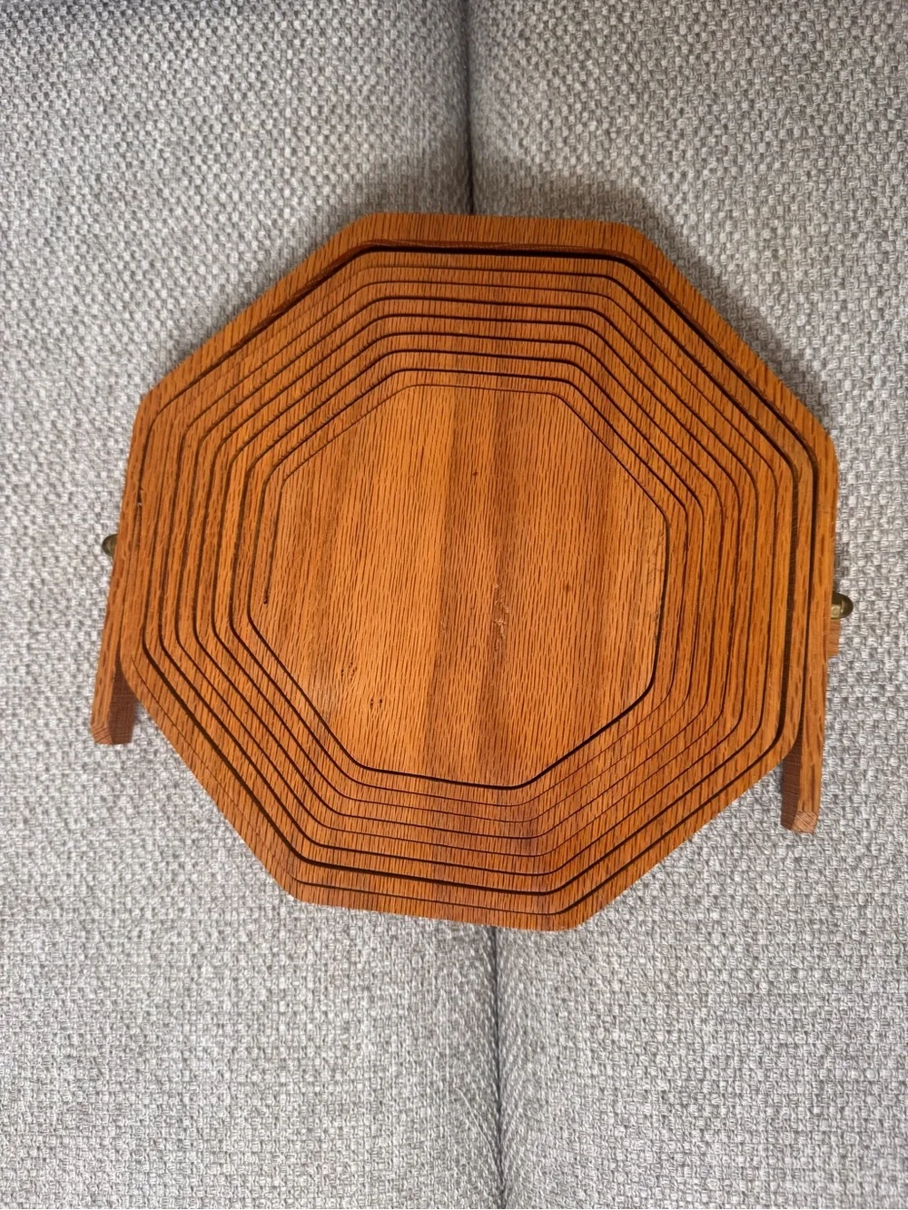 VTG Amish Folk Art Collapsible Wooden Basket Handle Rustic Signed